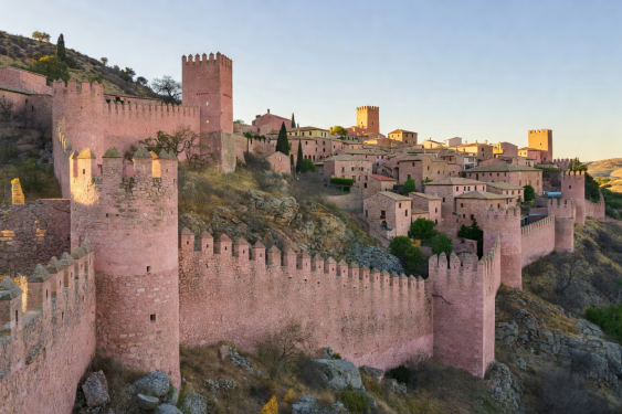 Albarracin medieval pink stone walls and towers in Teruel Spain