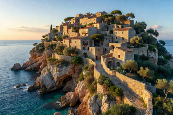 Èze medieval clifftop village overlooking Mediterranean Sea